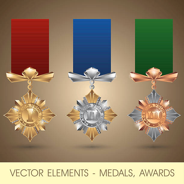 векторные элементы-медали, награды - silver medal illustrations stock illustrations