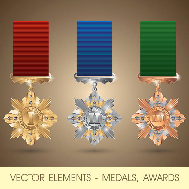 векторные элементы-медали, награды - silver medal illustrations stock illustrations