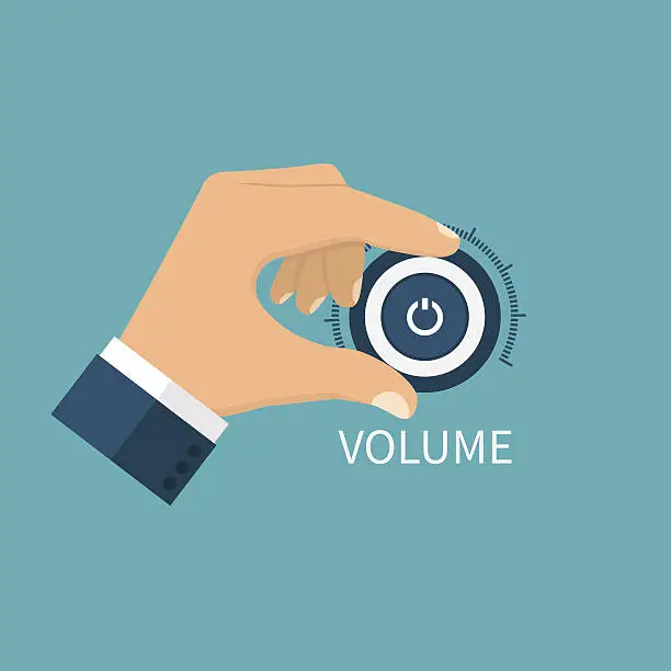 Vector illustration of Adjusting volume. Control volume knob