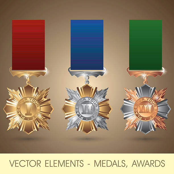 векторные элементы-медали, награды - silver medal illustrations stock illustrations