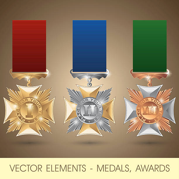 векторные элементы-медали, награды - silver medal illustrations stock illustrations