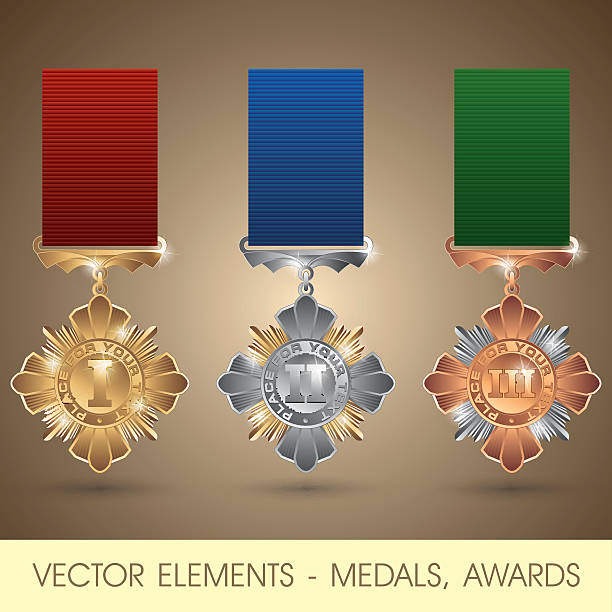 векторные элементы-медали, награды - silver medal illustrations stock illustrations