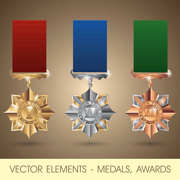 векторные элементы-медали, награды - silver medal illustrations stock illustrations