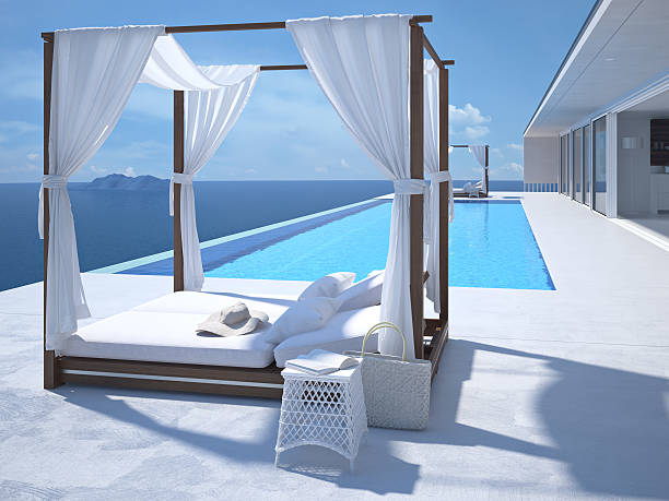 istock luxury swimming pool in santorini. 3d rendering 540372470