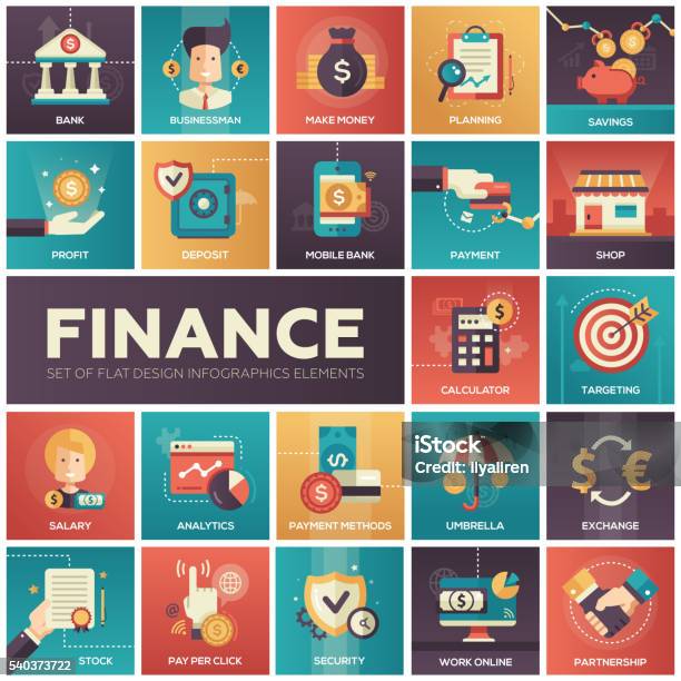 Finance Modern Flat Design Isquare Icons Stock Illustration - Download Image Now - Icon Symbol, Finance, Icon Set