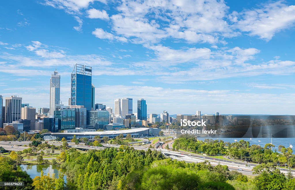 Perth view at the noon skyline of Perth with city central business district at the noon Perth - Australia Stock Photo