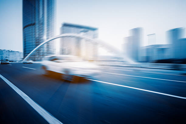 motion blurred car at bridge,tianjin city,china.