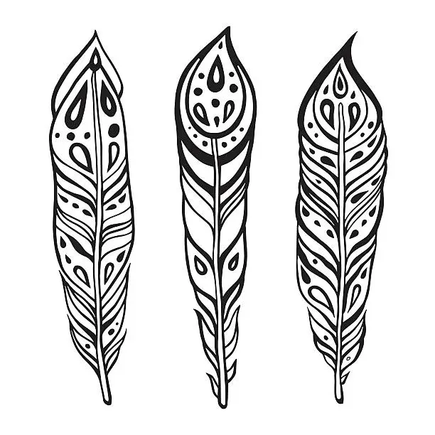 Vector illustration of Vintage ethnic feathers.