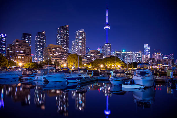 линию горизонта торонто - toronto skyline cn tower night стоковые фото и изображения