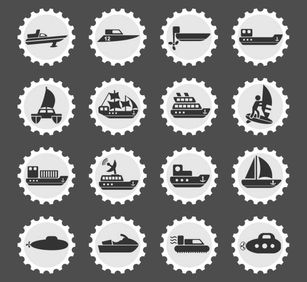 водный транспорт набок икон - nave stock illustrations