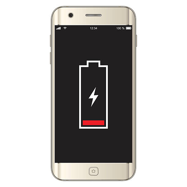 Vector Smartphone Low Battery Vector illustration of a smartphone low battery. EPS10 layers (removeable) and alternate formats (hi-res jpg, png, pdf).  animals charging stock illustrations