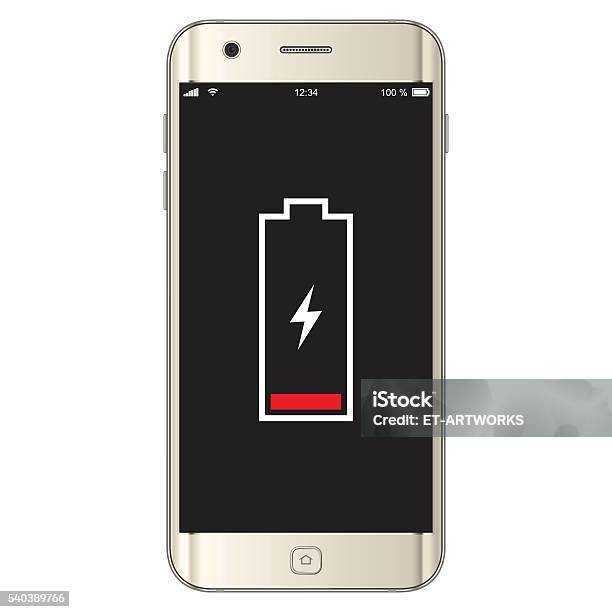 Vector Smartphone Low Battery Stock Illustration - Download Image Now - Animals Charging, Battery, Charging