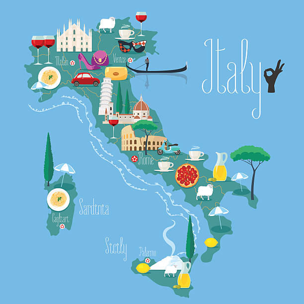 illustrazioni stock, clip art, cartoni animati e icone di tendenza di mappa di italia illustrazione vettoriale, design. icone - italia