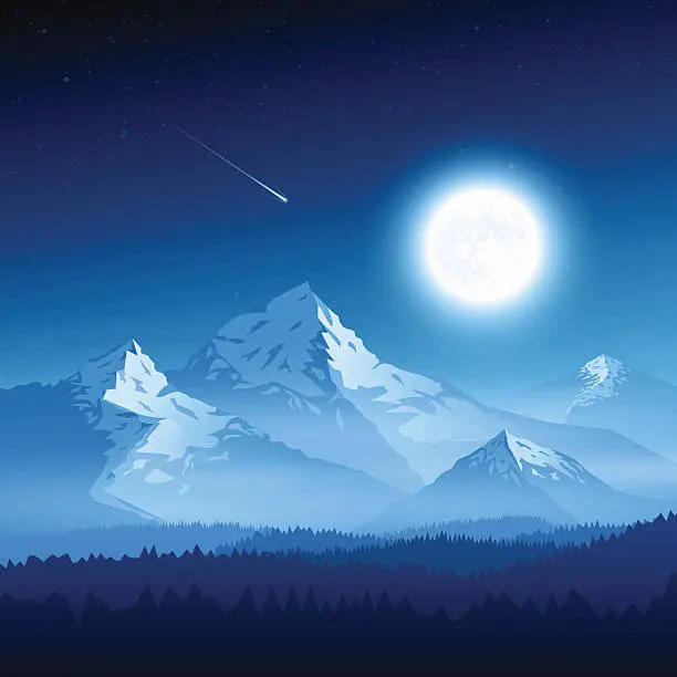 Vector illustration of Mountain landscape with moon