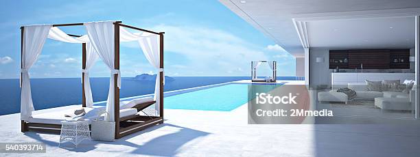 Luxury Swimming Pool In Santorini 3d Rendering Stock Photo - Download Image Now - Santorini, Luxury, Hotel