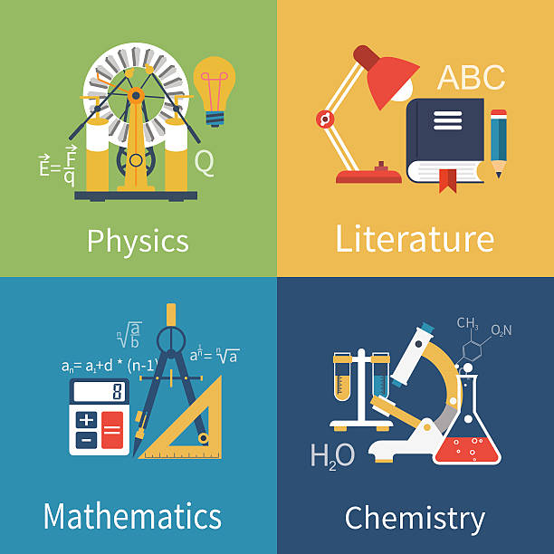 physics, chemistry, math, literature - matematik illüstrasyonlar stock illustrations