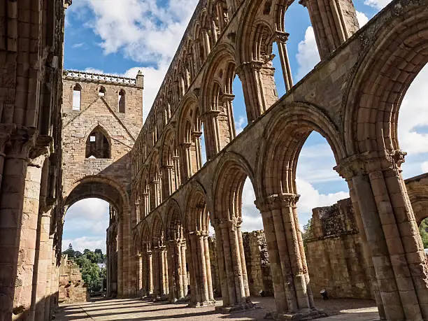 The ruins of Jedburgh Abbey in the Scottisch Borders region in Scotland