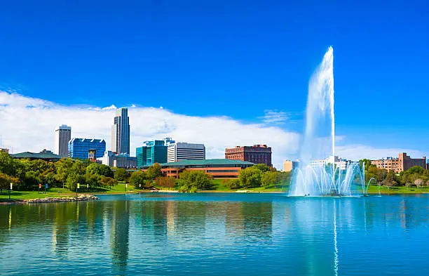 Photo of Omaha Skyline with Lake and Fountain