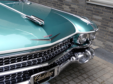 Niederkassel, Germany - June 11, 2016: Vintage american Cadillac limousine parked  and exhibited on the classic car meeting 2016 in Niederkassel near Bonn.