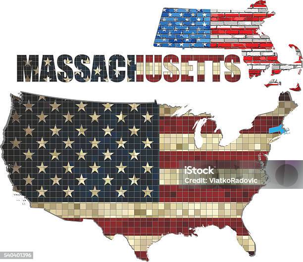 Usa State Of Massachusetts On A Brick Wall Stock Illustration - Download Image Now - Abstract, Art, Art And Craft