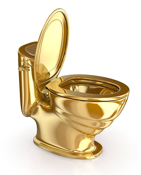 istock Golden modern toilet with the lid open. 3d illustration 540402820