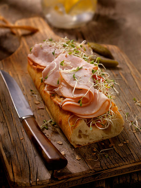 Roast Turkey and Cheese Sandwich on a baguette - Photographed on Hasselblad H3D2-39mb Camera