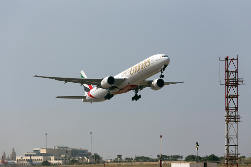 Luqa, Malta - June 16, 2016: Emirates Boeing 777-31H 