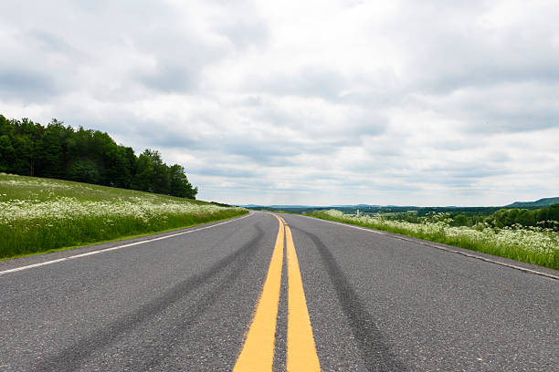 marca de frenazo superficie en carretera-imagen de valores - skidding bend danger curve fotografías e imágenes de stock