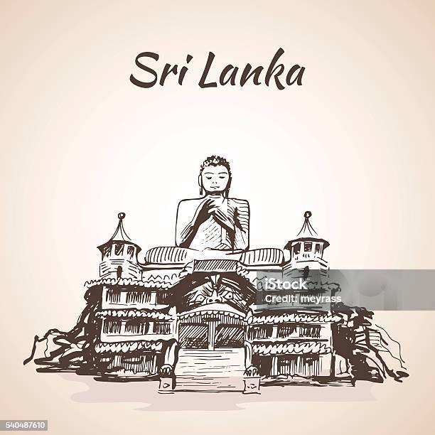 Dambulla Cave Temples Sri Lanka Stock Illustration - Download Image Now - Buddhism, Temple - Building, Engraved Image