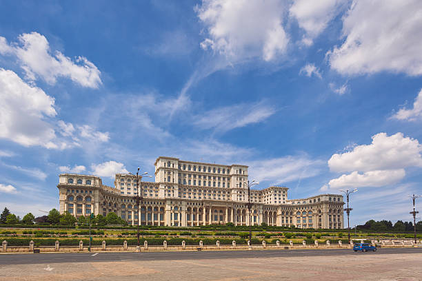 Palace of the Parliament View of the Palace of the Parliament, the seat of the parliament of Romania, from Piata Constitutiei (Constitution Square). parliament palace in bucharest romania the largest building in europe stock pictures, royalty-free photos & images