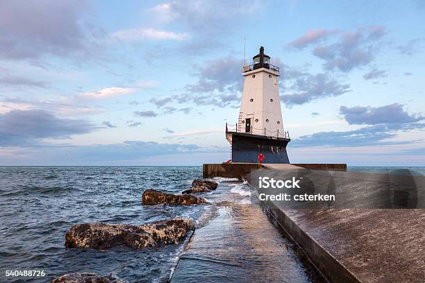 Ludington Pier Lighthouse In Ludington Michigan Stock Photo - Download Image Now - Ludington - Michigan, Lighthouse, Michigan