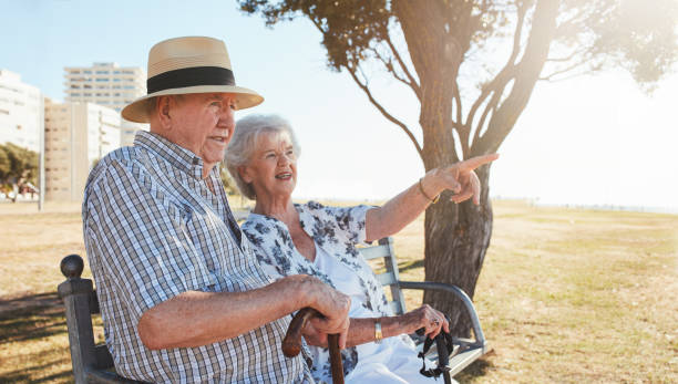 istock Retired couple relaxing on a park bench 540488954