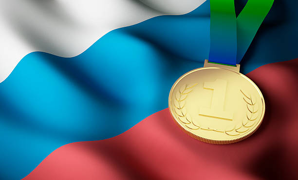 istock Russia flag, gold medal 540492398