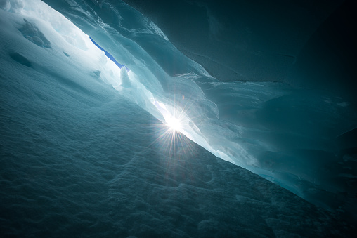 Sun star from deep within a Crevasse on Blackcomb glacier