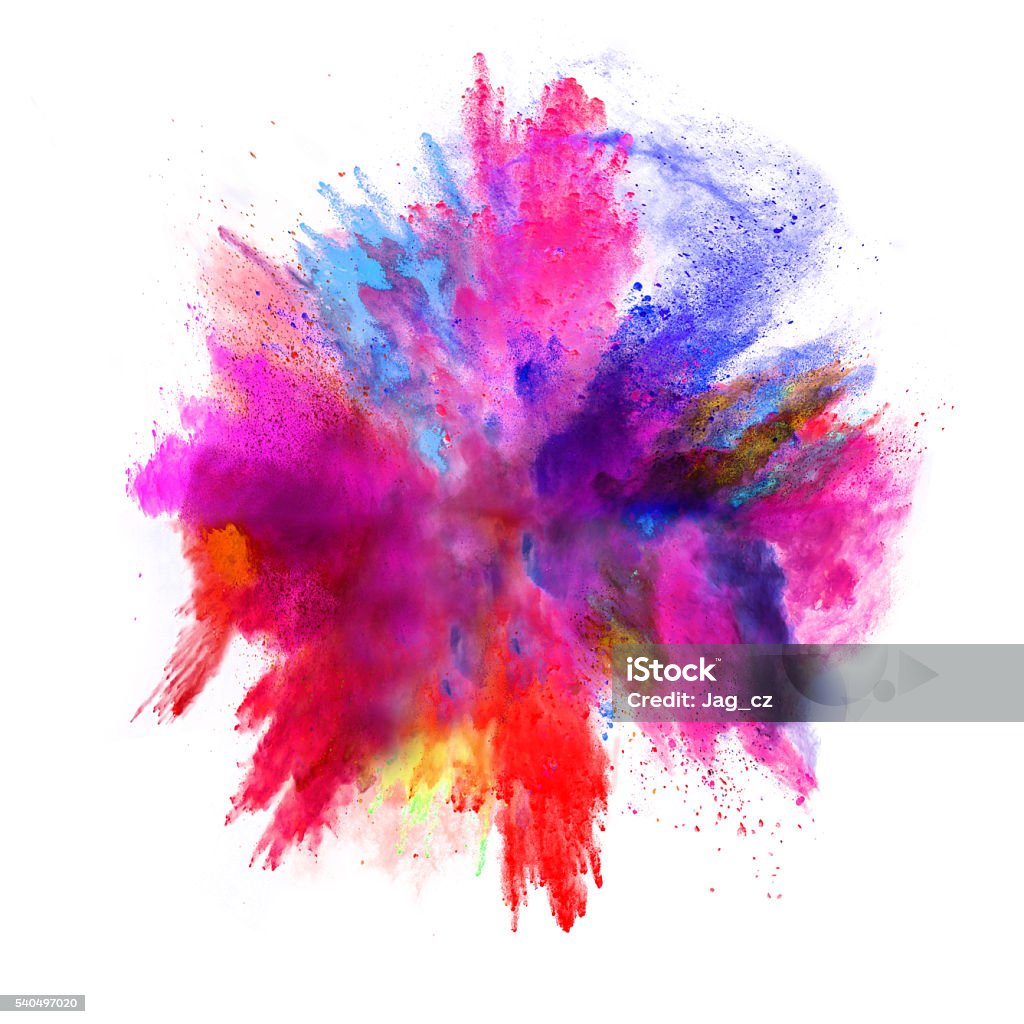 Explosion of colored powder on white background Explosion of colored powder, isolated on white background Exploding Stock Photo