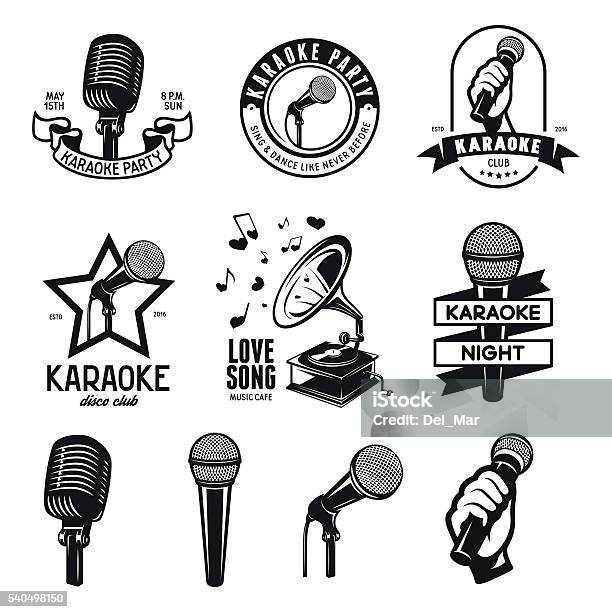 Set Of Karaoke Related Vintage Labels Badges And Design Elements Stock Illustration - Download Image Now