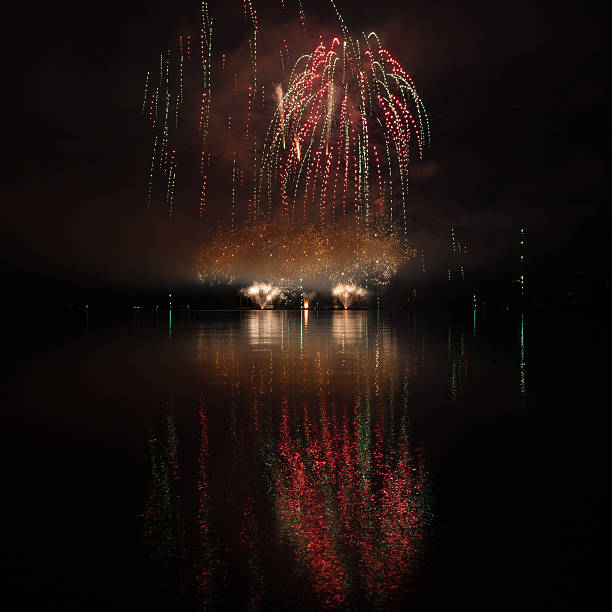 istock Colorful fireworks with reflection on lake. 540499944