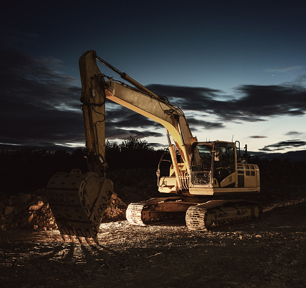 Night falls on a construction site.  Long exposure.