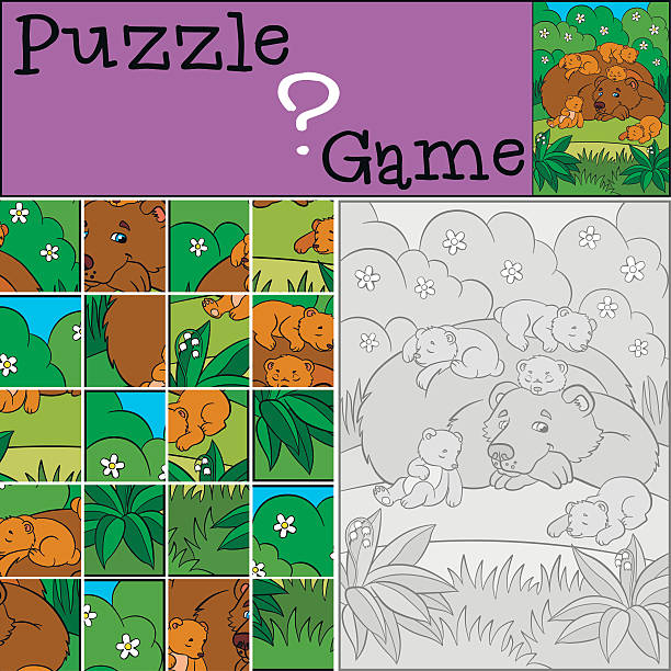 illustrations, cliparts, dessins animés et icônes de éducation de jeux pour les enfants. puzzle. papa ours avec son bébé - geometric shape block cube backgrounds