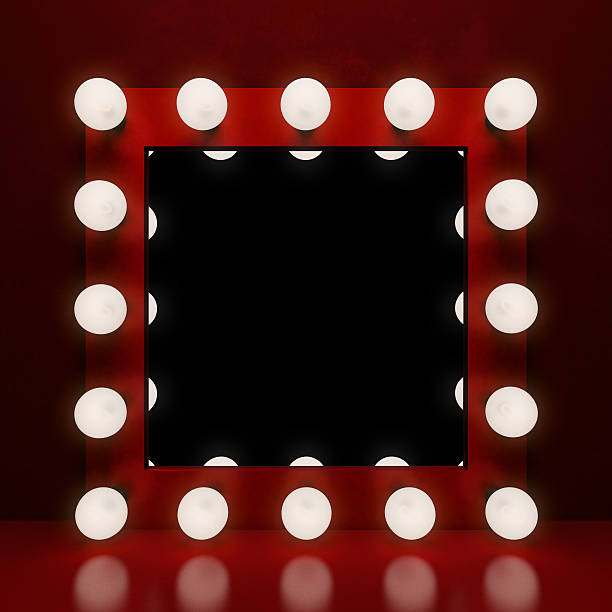 Retro makeup mirror Retro makeup mirror on the red background. 3D illustration theatre mirror stock pictures, royalty-free photos & images