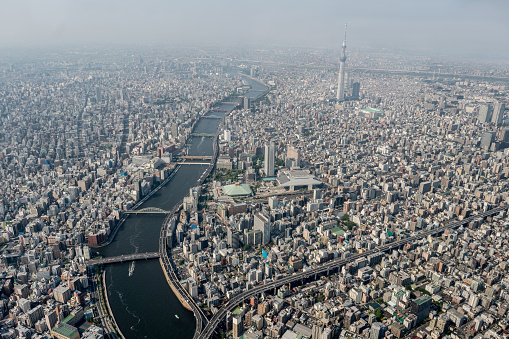 Aerial view of the Tokyo skytree in Japan at daytime