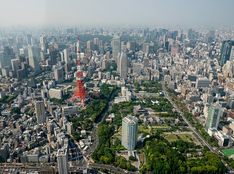 Aerial view of the Tokyo tower in Japan
