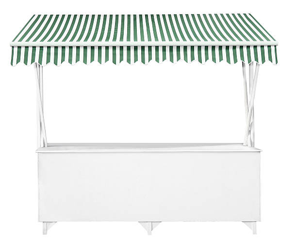 istock White market stall with green striped awning 540520890