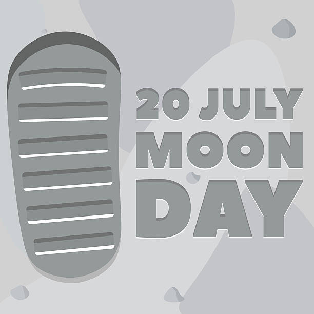 Moon day poster Moon day poster. Footprint, lunar soil. Vector, eps10. astronaut patterns stock illustrations