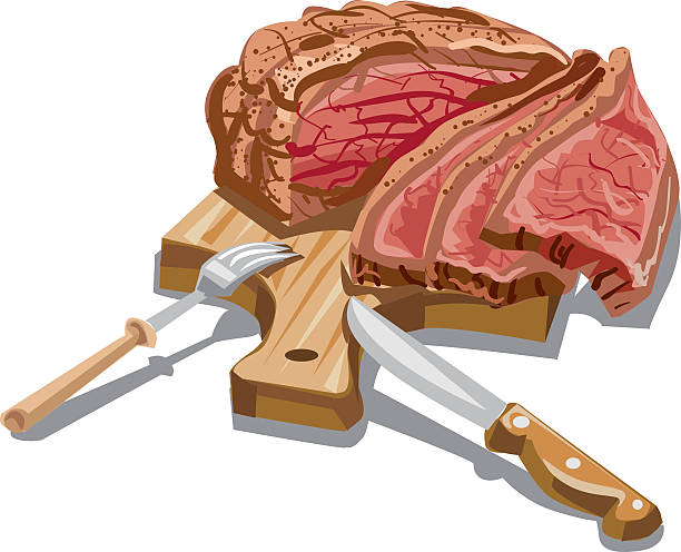 illustrazioni stock, clip art, cartoni animati e icone di tendenza di fette di prosciutto  - roast beef meat barbecue roasted