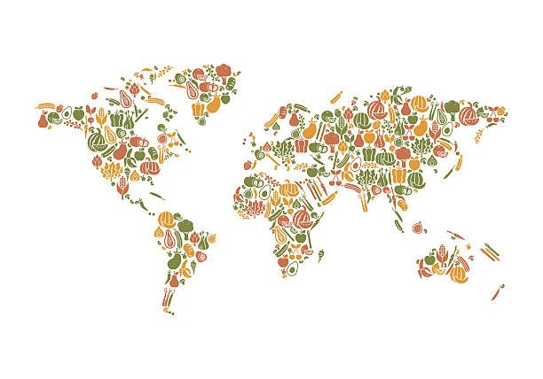 ilustrações de stock, clip art, desenhos animados e ícones de mapa de alimentos - world cuisines