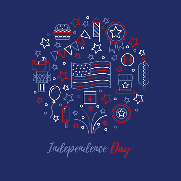 Independence Day vector concept. A set of design elements and icons for design kit in traditional American colors - red, white, blue. Happy independence day card. fourth of july illustrations stock illustrations