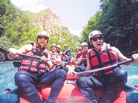 Bunch of friends pictured while rafting