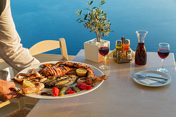 istock Dinner with seafood and red wine 540534056