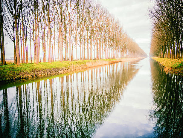 Damme, Belgium. Beautiful riverscape in village at daytime.